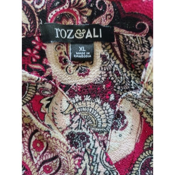 Roz & Ali XL Paisley Print Tunic Blouse, 3/4 Sleeve, Polyester/Espandex. - Picture 3 of 8